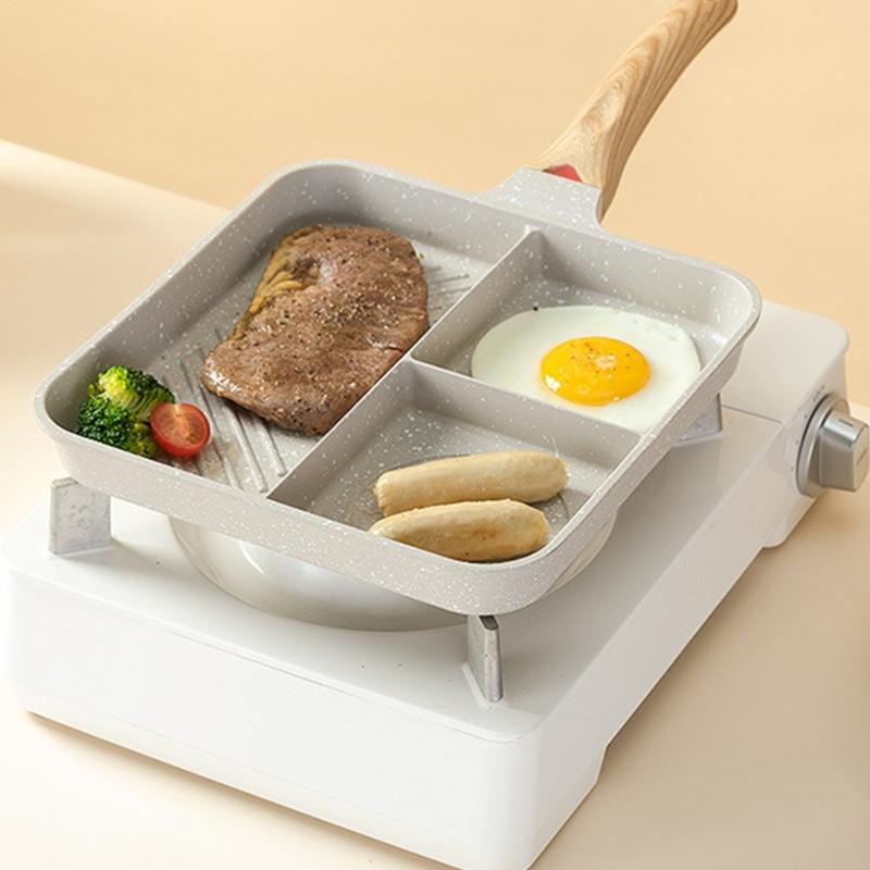 Cooker Divided-Grill Pan Non-Stick-Grill with Heat Resistant Handle 3 Section-Skillet Omelette Pan for Breakfast Pan