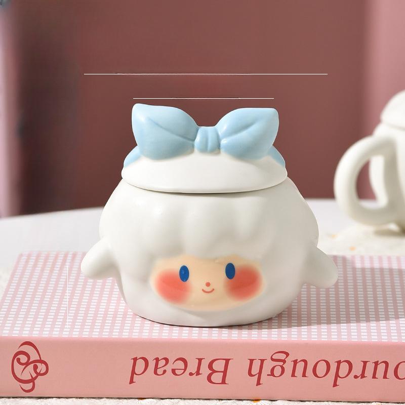 

Bow Lid Ceramic Cup with Handle Mug for Women To Work Cute Coffee Cup Niche High Looking Drinking Water Cup 400ml