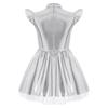 Girls Iridescent Alien Dress Up Costume Mock Neck Flying Sleeves Tutu Dress Theme Party Stage Performance