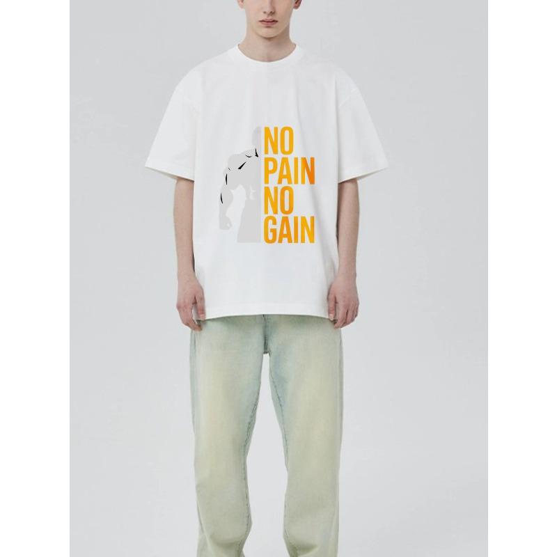 Black T-Shirt No Pain No Gain Muscular Man Graphic Gym Workout Fitness Motivation Shirt for Men and Women Casual Wear Sportswear