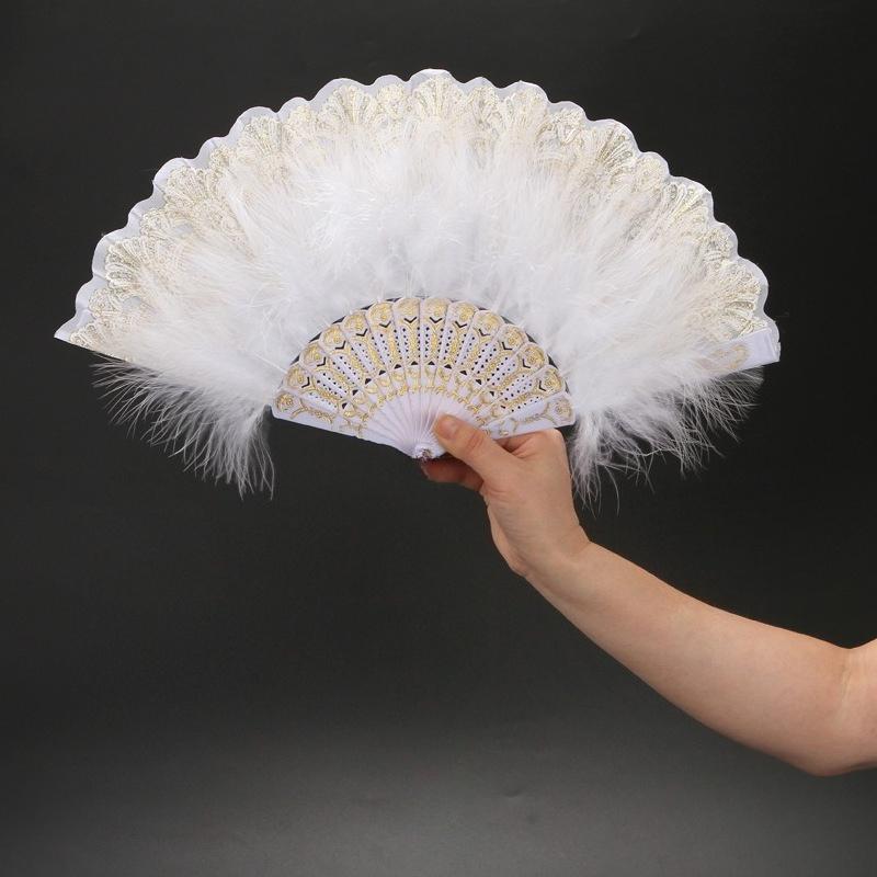 New Vintage Lolita Classical Folding Fan - Retro Dance, Qipao Runway & Court Fan, Elegant Feather Fan  for  Home  Décor