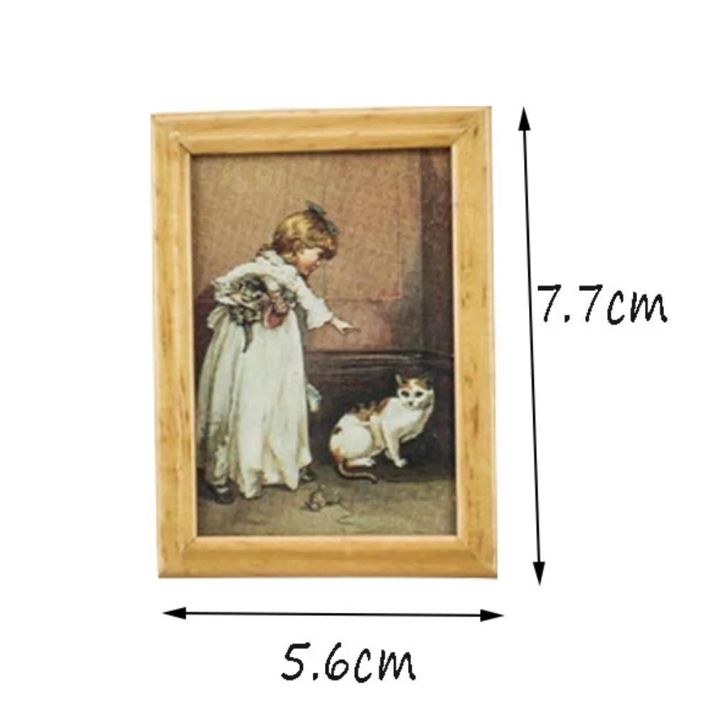1:12 Scale Dollhouse Miniature Oil Painting Vintage Character Landscape Picture Mini Photo Frame Dollhouse Wall Mural Ornaments