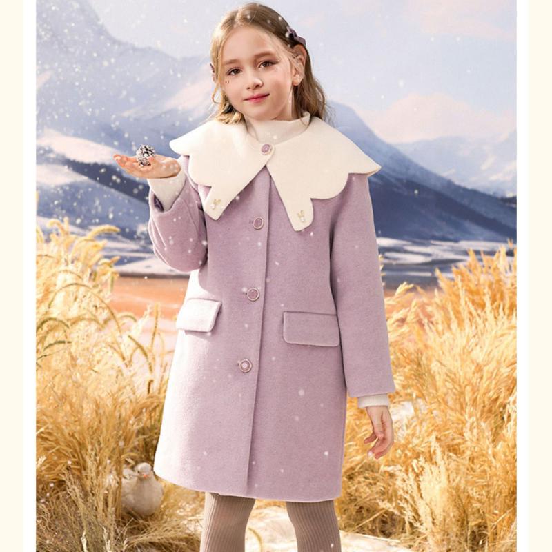 Girls' Fashionable Woolen Coat, Loose Woolen Overcoat for Children Autumn and Winter