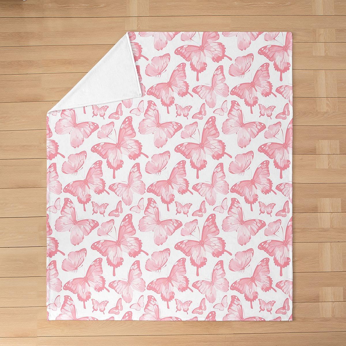 Purple Butterfly Flannel Blanket, Floral Botanical Plant Fleece Blanket Hand Drawn Butterfly Decorations Fuzzy Plush Throw Twin 70x100CM