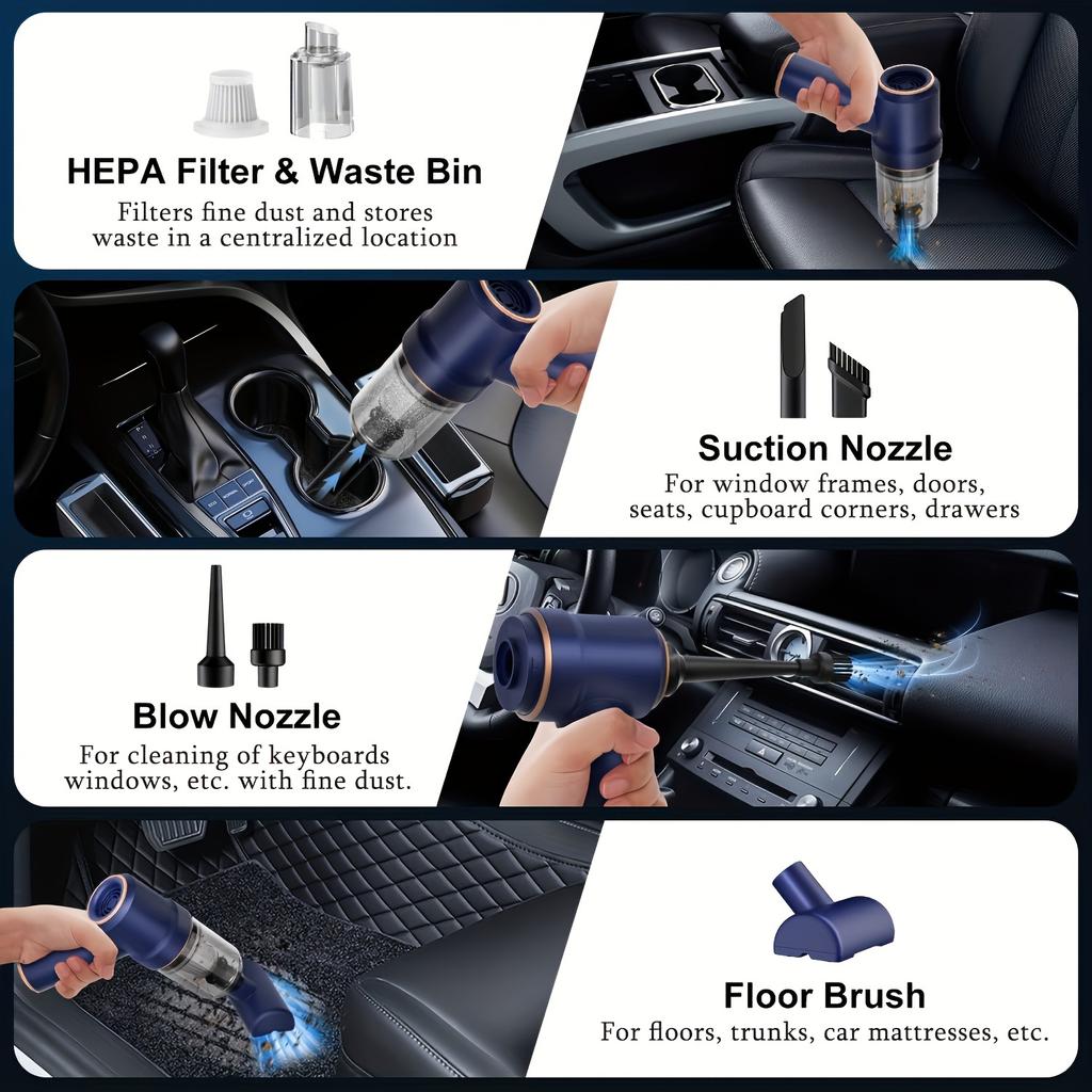 Car Vacuum Cleaner Multifunctional Suction Blowing Integrated With Charging Base Handheld Small Car Home Electric Cleaning