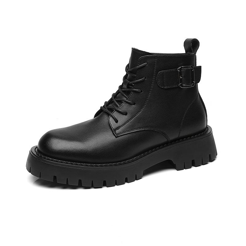 Martin boots men's autumn and winter new platform leather black boys high-top shoes British style locomotive boots tide