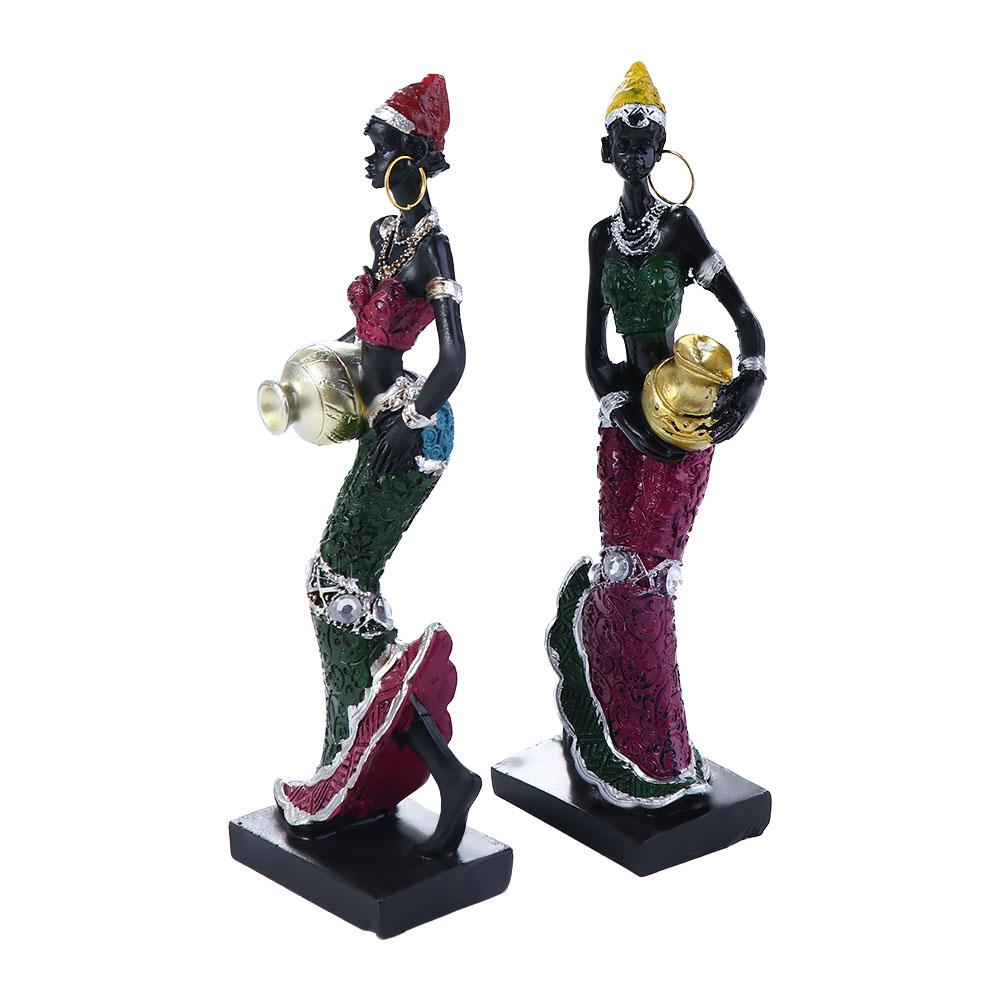 Décoration de maison Décoration d'armoire Artisanat en résine Statue africaine Ornement de bureau Figurines de femme tribale