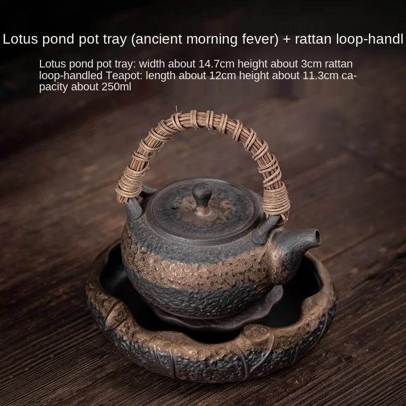 Japanese Style Coarse Pottery Gilding Iron Glaze Lotus Pond Pot Tray Small Water Storage Tea Tray Pot Base Kung Fu Tea Ceremony