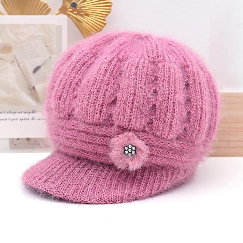 Winter Thermal Hat Women's Winter Velvet Old Lady Hat Old Hat Solid Color Knitted Wool Hat