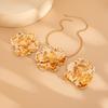 Metallic Feeling Flower Pendant Jewelry Set Choker Wrinkled Necklace Set  Woman