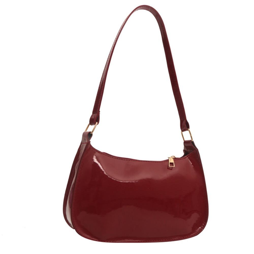 Fashion PU Leather Underarm Bag Small Solid Color Handbag Purse Bright Color Shoulder Bag Women