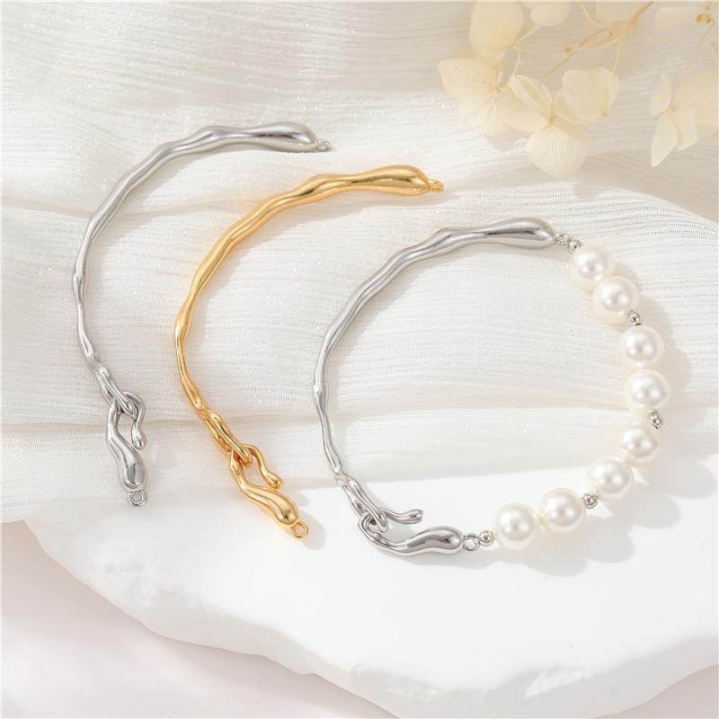 

14K Gold Minimalist Irregular Curved Tube Pearl Bracelet-Half Bangle DIY Accessory