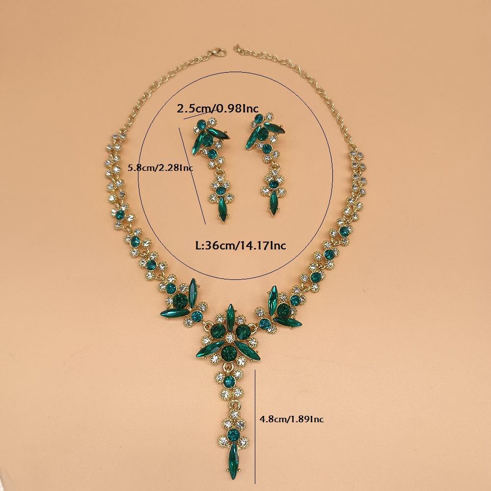 Wedding Jewelry European American Temperament Multicolor Crystal Bride Necklace Earrings Set