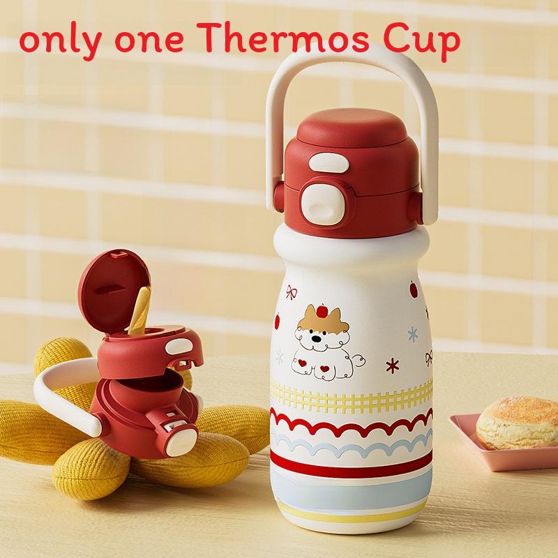 Cartoon Small Puppy Kids Double Drinking Straw Cup With Handle For Travel And School Use