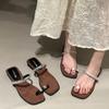 Popular Black Retro One-word Wedge Slippers Summer Wear with Skirt Non-slip French Sandals
