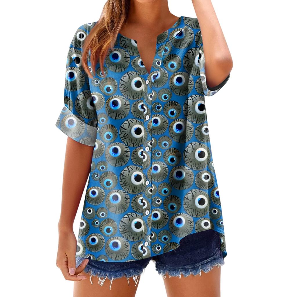 Women's Fashionable, Casual, Comfortable, Loose-Fitting Halloween Print Top