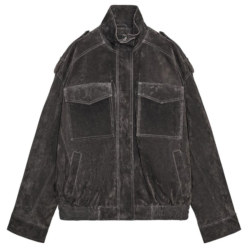 Zaprha 2025 Autumn New All-Match Suede Texture Shoulder Strap Long sleeve Leather Outerwear 4341770