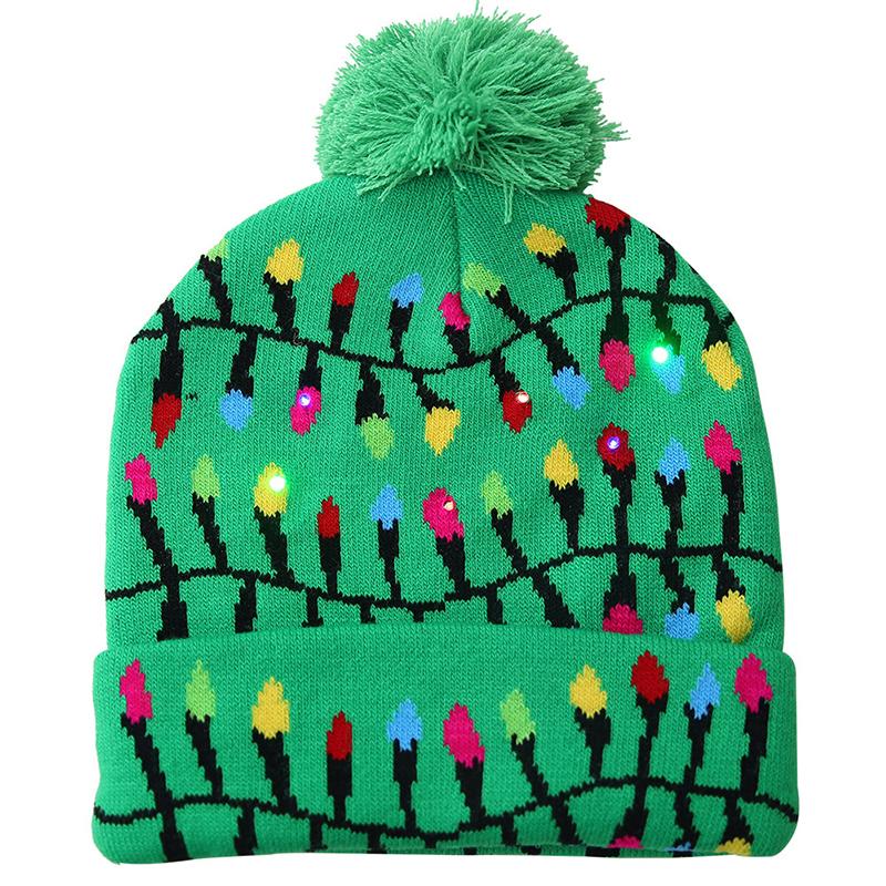 Xmas Knitted Beanie Hat Winter Warm Mens Ladies Women Ski Cap With Light Led