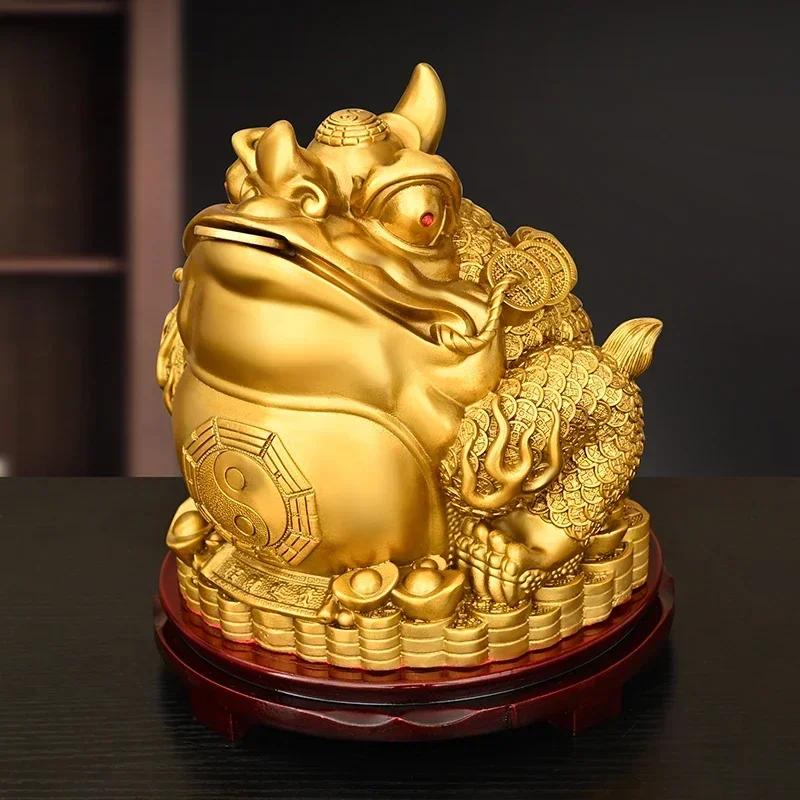 Feng Shui Lucky Copper Gold Toad Ornament Home Office Opening Three-legged Toad Decor