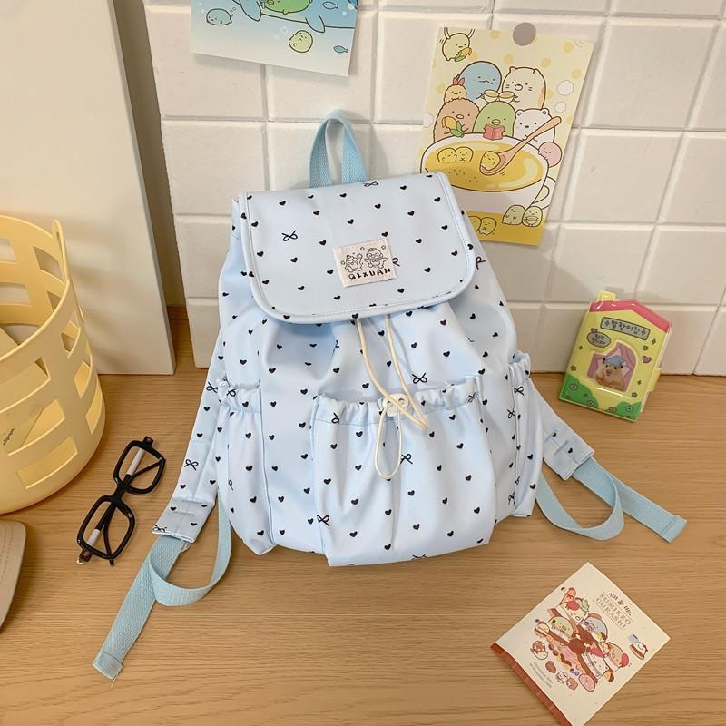 Bow Polka Dot Drawstring Women's Backpack Preppy Style Cute Fashion Bag for College Students Commute Travel & Casual Use