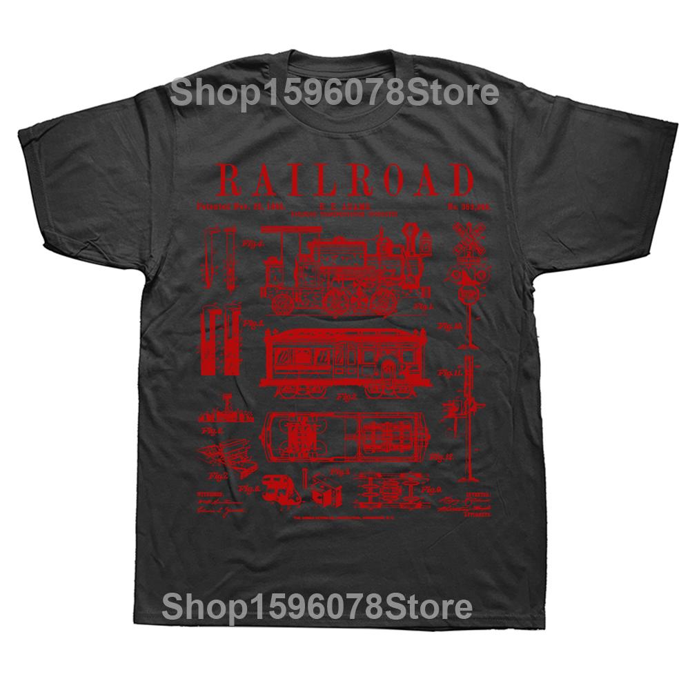 Railroad Railway Steam Train Vintage Patent T Shirts Streetwear Short Sleeve Birthday Gifts Summer Style T-shirt Mens Clothing