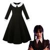 Addams Family Cosplay Girls' Long Sleeve Dress For Children Black Polyester Fabric