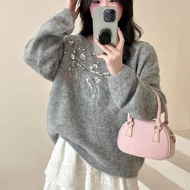 Sweater for Women Autumn Winter Thickened Pullover Warm Knitted Long Sleeve Oversize Jumper Tops
