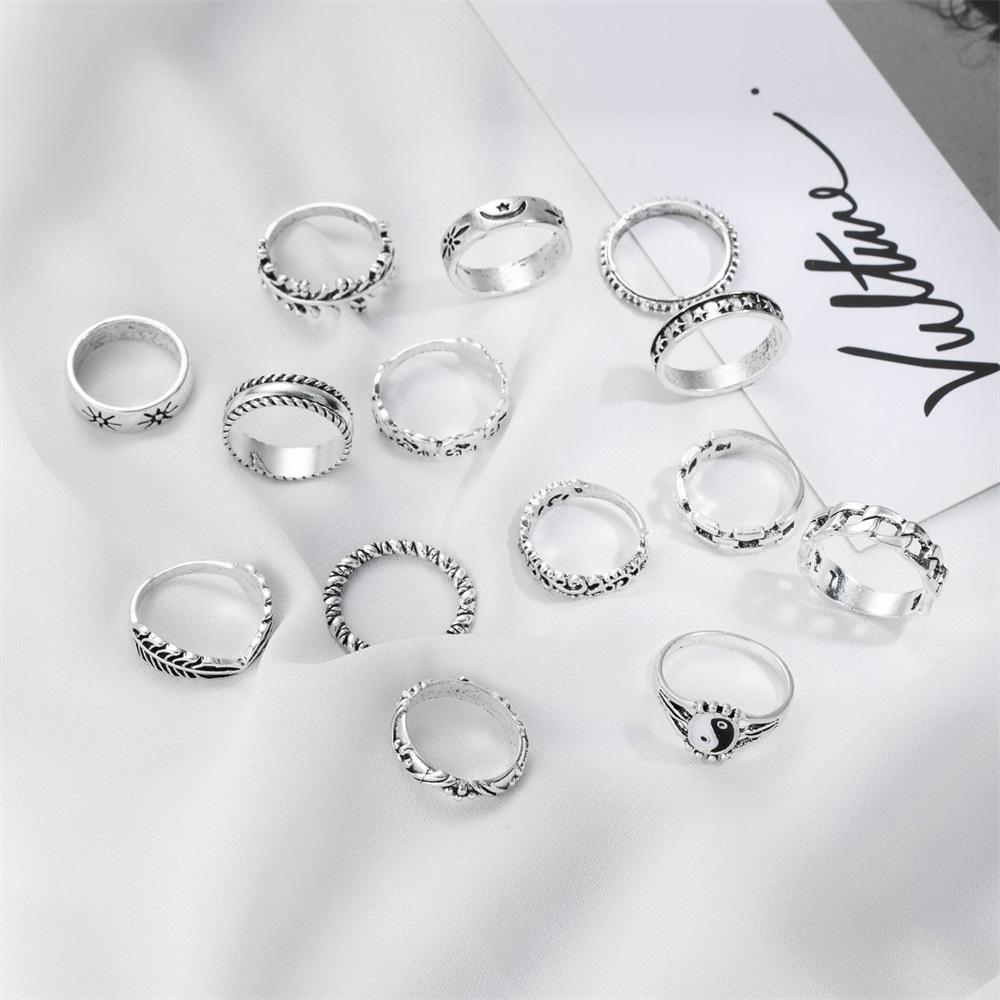 Elegant and Versatile Fashion Retro Tai Chi Ring 14-piece Hollow Engraved Ring Heart-shaped Simple Ring Popular Female Jewelry
