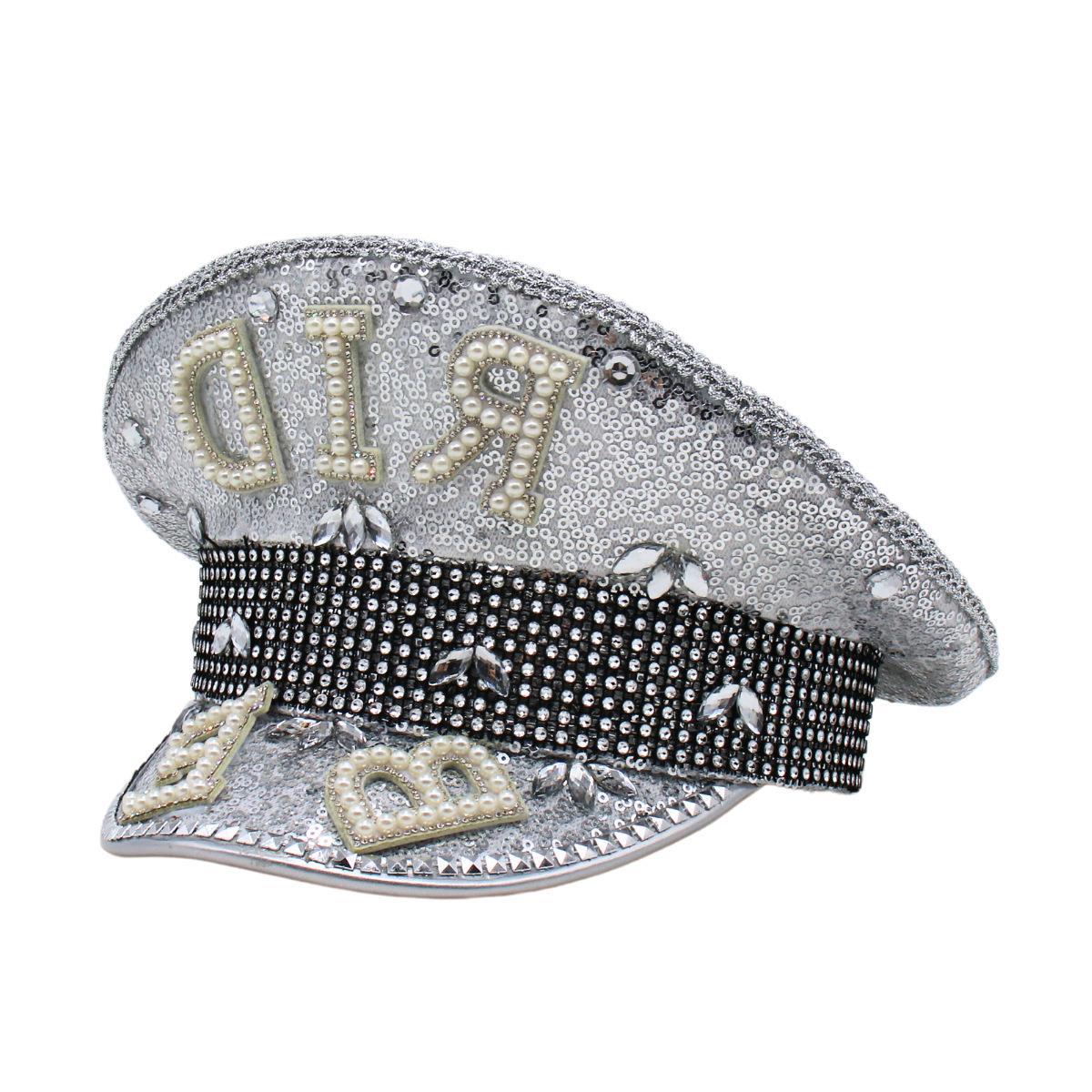 Вечеринка Стразы Свадебная Шляпа Фотографическая Шляпа Серебристая Шляпа-Кепка с Блестками Жемчужная Плоская Шляпа Вечеринка Оргия Шляпа для Выступлений One size fits all серебряный