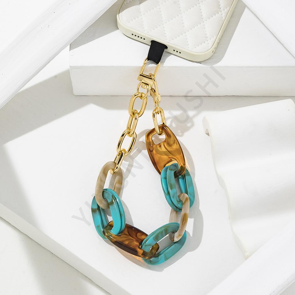 Retro acrylic mixed gold thick chain trendy versatile mobile phone lanyard style simple exquisite fashion mobile phone lanyard