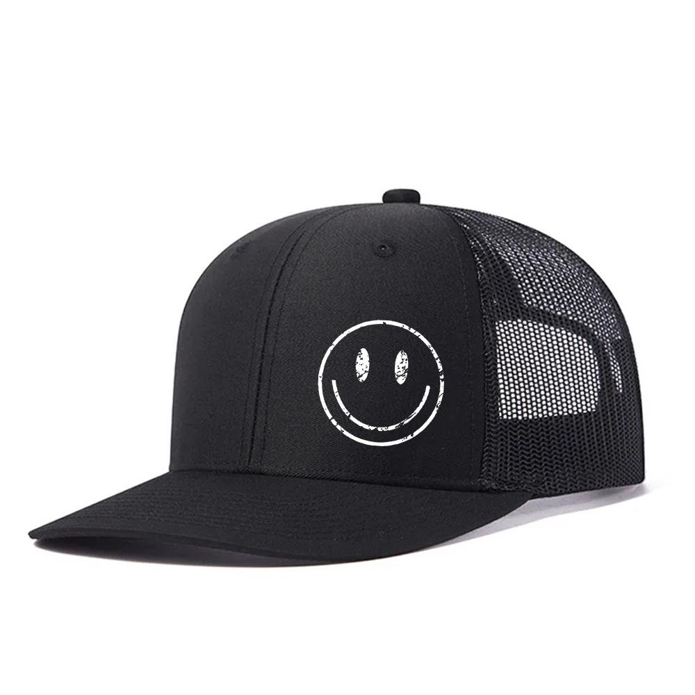 Heat Transfer Smiley Baseball Cap Slightly Curved Richardson Truck Cap Outdoor Breathable Mesh Cap Sun Protection