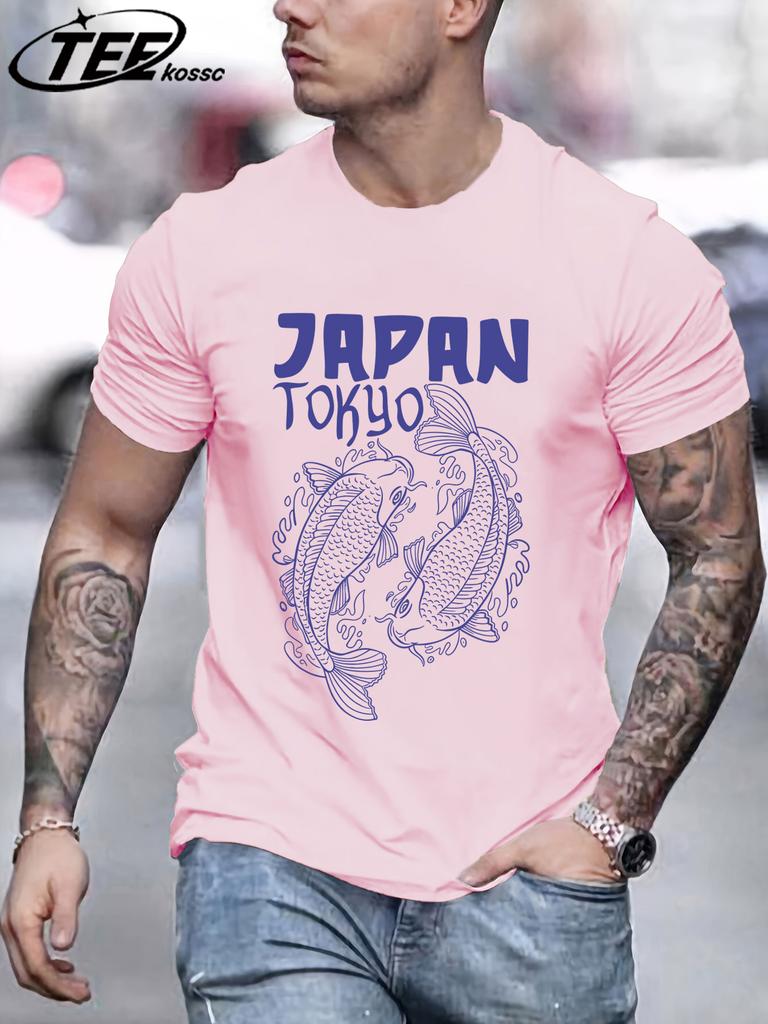 Japan Tokyo Harajuku Koi Printing Mens T Shirt Cotton Loose TShirts Summer New Fashion Clothes Male Casual AllMatch Sportswear