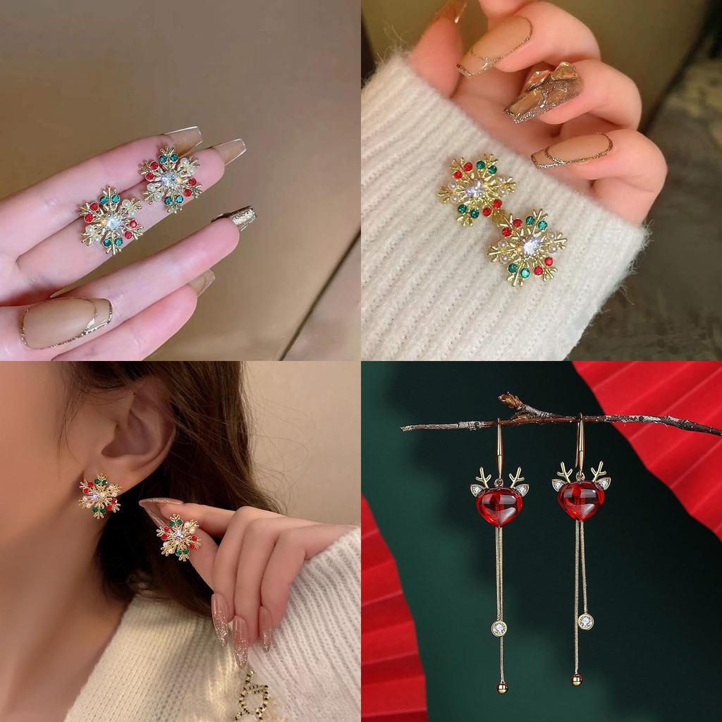 Christmas Snowflake Earrings With Colorful Rhinestones And Alloy For Women