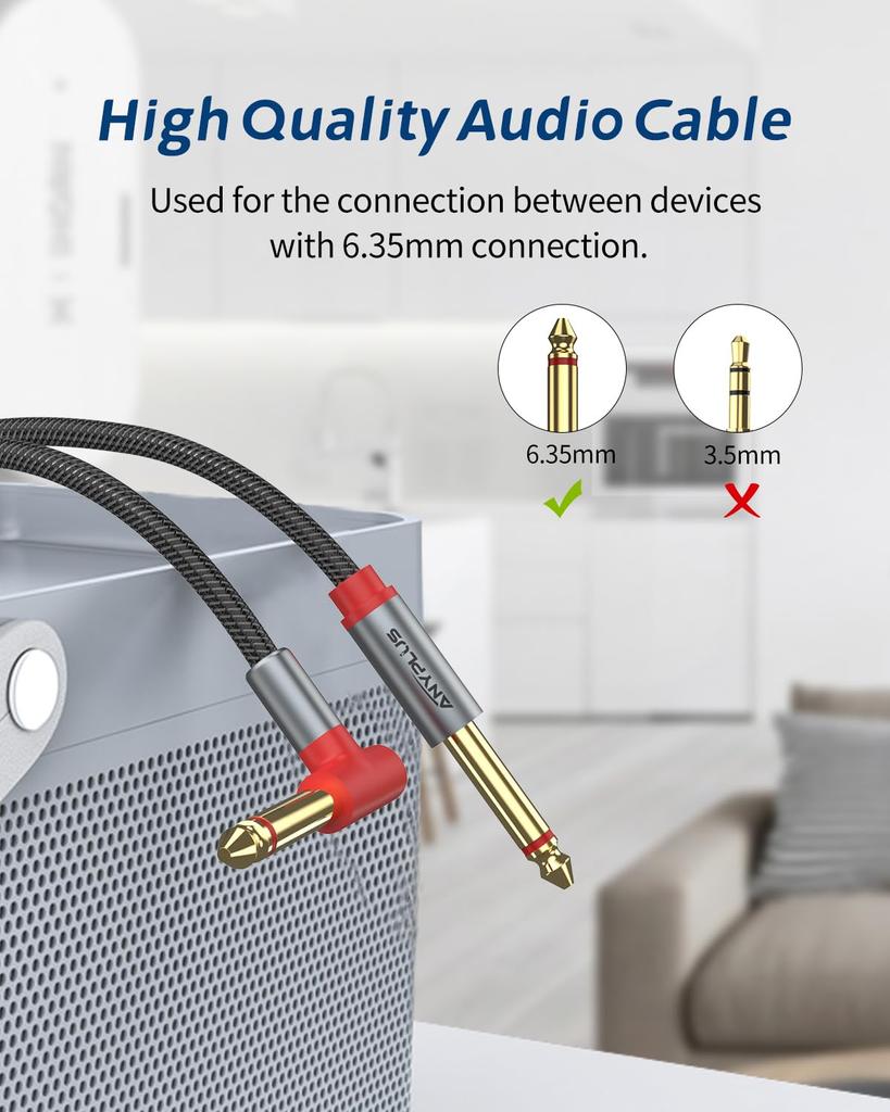 ANYPLUS Musikinstrument zu Ellenbogen Gitarrenkabel Stereo Standardstecker Wird verwendet, um öffentliche zu Stimmung zu verbinden 6,35mm Kabel, [5m] 6,35mm 6,35mm 90° Kabel,