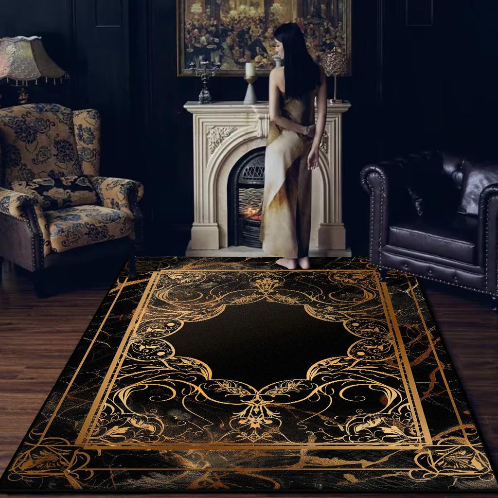 Modern Luxury Black Carpet for Living Room Washable Decoration Home Chinese Style Rugs for Bedroom Non-slip Large Rug Bath mat