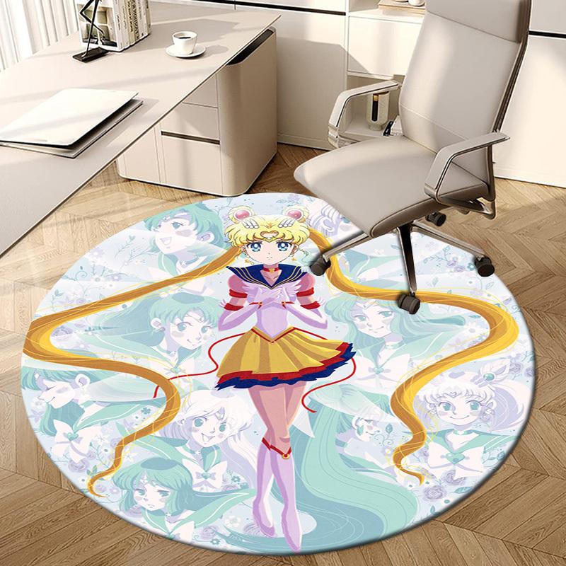 1pc Sailor Moon anime illustration Round carpet, Made of Polyester,Perfect for Decorating Office Chairs, Living Rooms,fplt054
