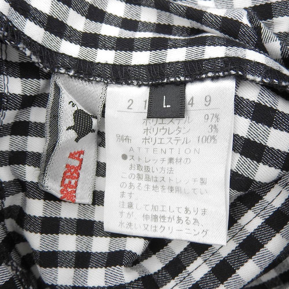 OLLEBOREBLA In Good Condition Gingham Check Pig, Whale and Pig Embroidery Easy Pants Bottoms for Women Black X White L Bottoms L Black WhiteUsed