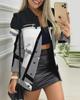 Autumn and Winter Women's New Fashion High Street Long Sleeve Zipper Color Block Print Polo Collar Versatile Coat