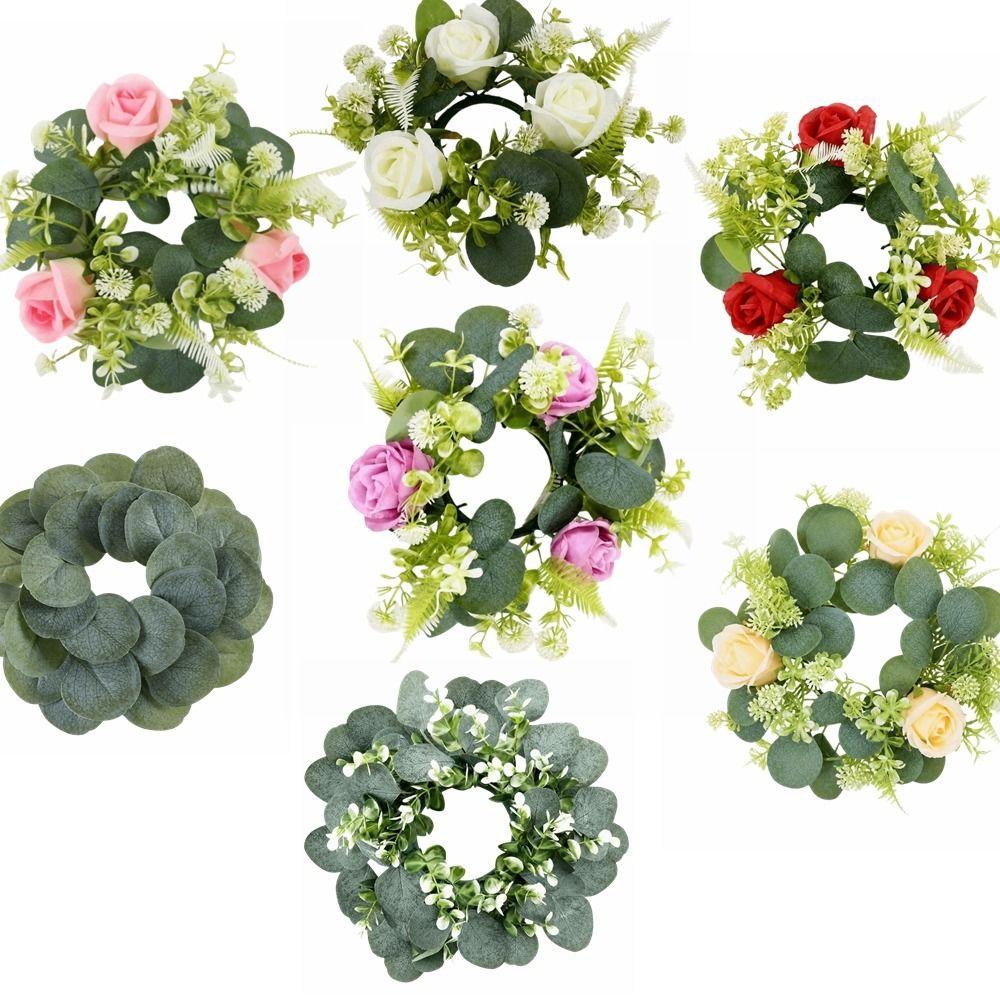 Rose Pillar Candle Holder Exquisite Eucalyptus Leaf Candlestick Wreath Candle Holder Party