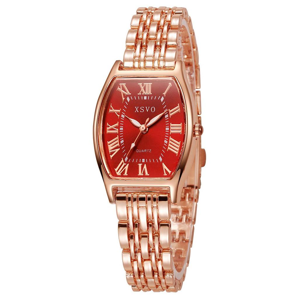 Xsvo Women's Roman Numeral Dial Quartz Watch - Steel Band, Bucket-Shaped Design