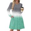 Women's Long Sleeve Pleated Round Neck Gradient Printed Casual Dress With Pockets