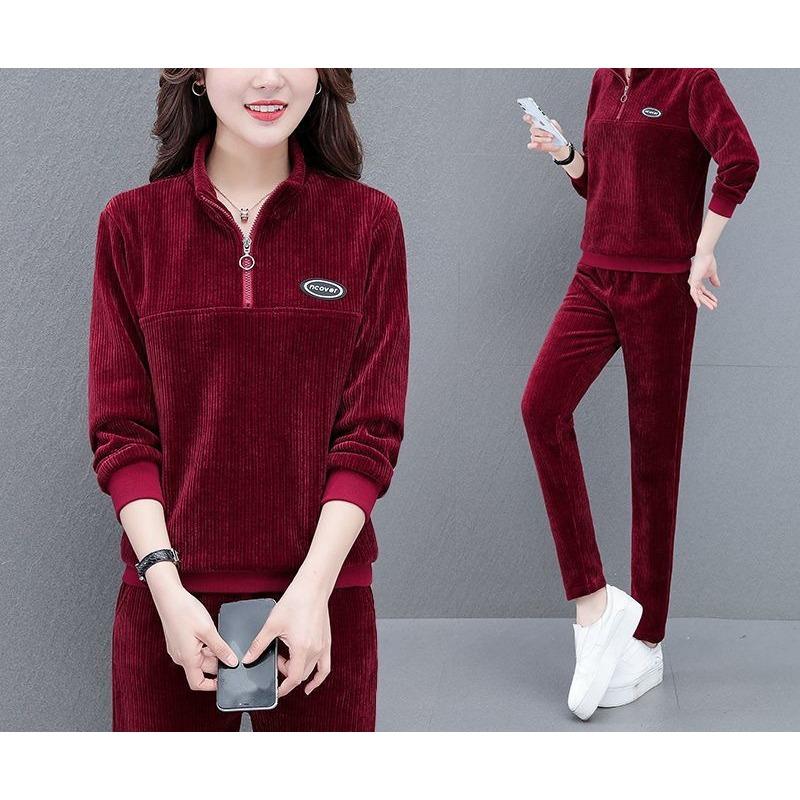 Corduroy Casual Sports Suit for Women, Spring and Autumn Loose Large Size Fashionable Two-piece Set