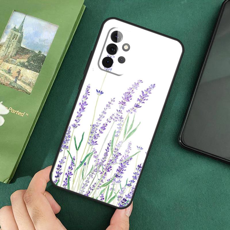 Lavender Purple Flowers Soft Cover For Samsung Galaxy A54 A53 A73 A13 A71 A51 A14 A52 A32 A12 A22 A52S Back Case