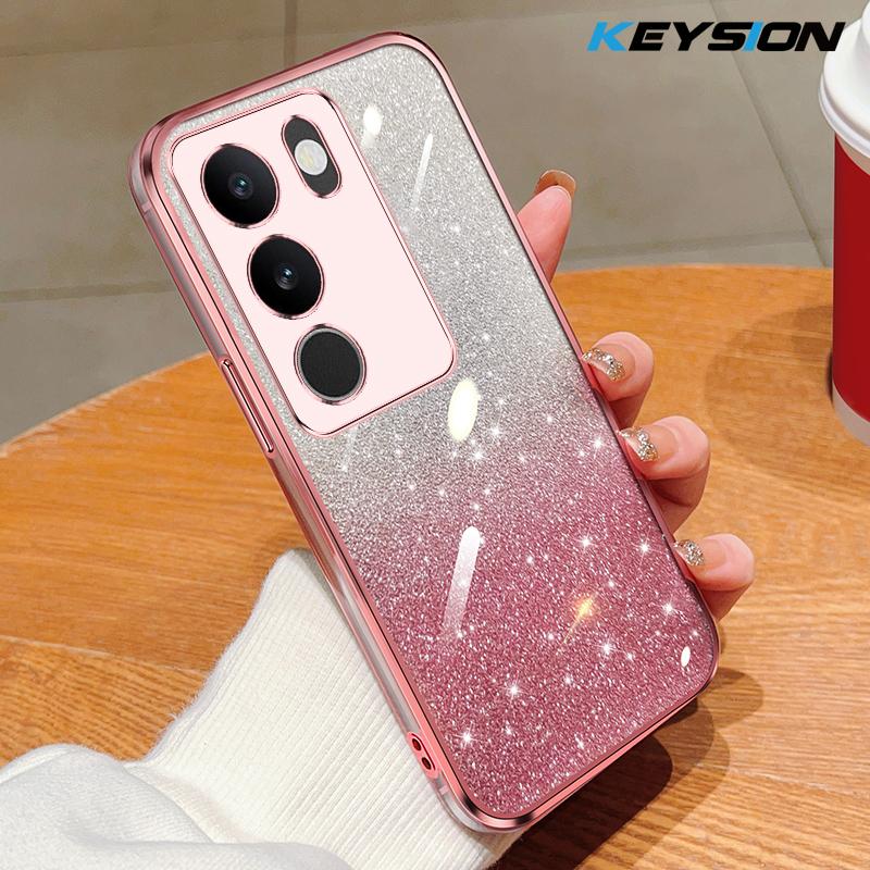KEYSION Luxury Plating Glitter Phone Case for VIVO V29 5G Transparent Soft TPU Shockproof Back Cover for VIVO V29 5G