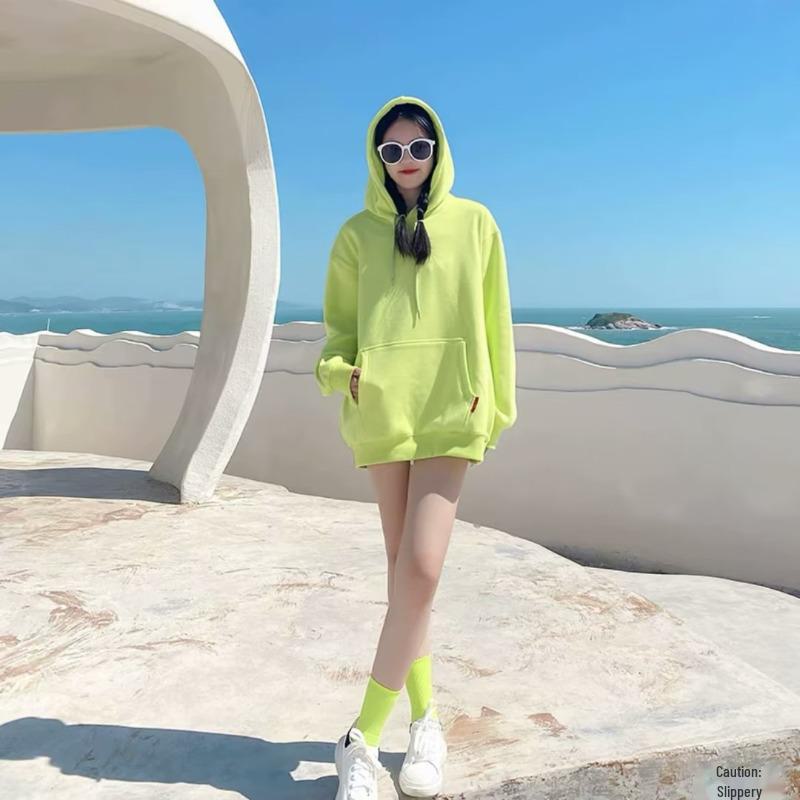 Hong Kong Style Men's Oversized Hooded Fleece Sweatshirt - Autumn/Winter Solid Color Pullover