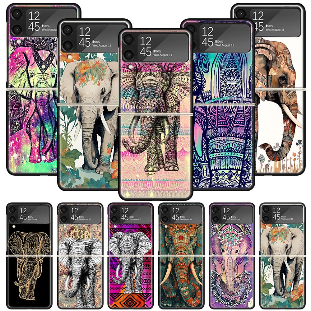 Elephant Mandala Aztec Phone Case For Samsung Galaxy Z Flip 7 6 5 4 3 5G Shockproof Cover Z Flip7 Flip6 ZFlip5 Flip3 Flip4 Luxur
