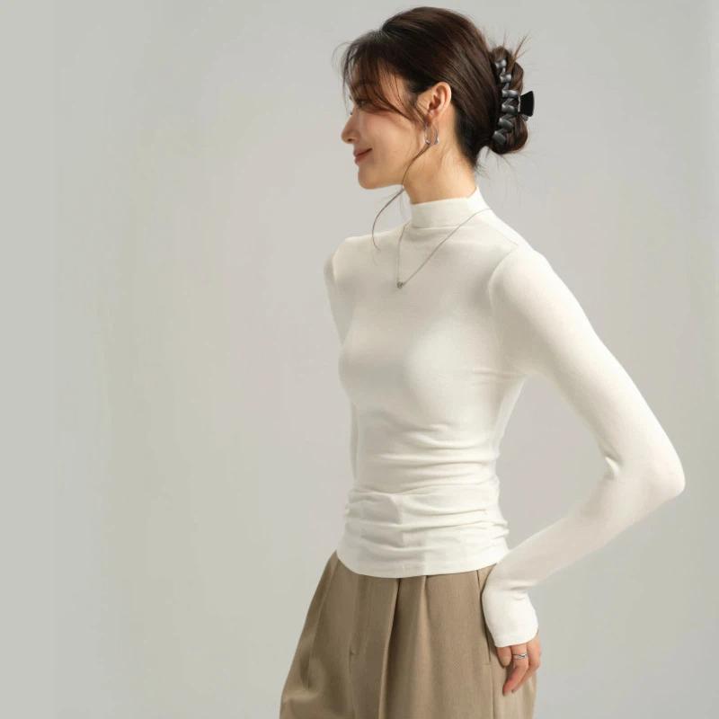 

Женское осенне-зимнее нижнее белье, футболка с длинным рукавом, базовый топ с полувысоким воротом, однотонная базовая рубашка XXL белый