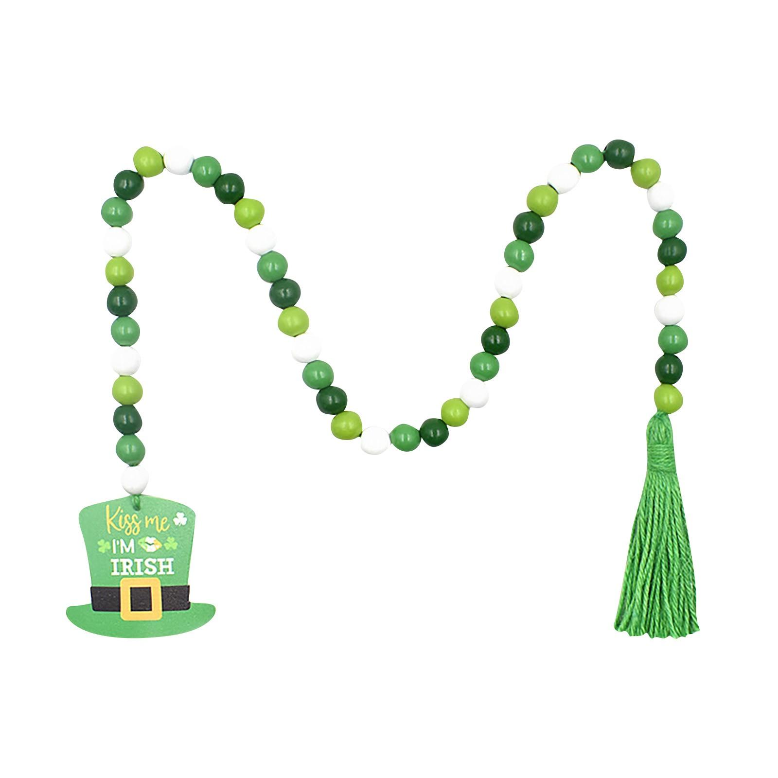

St. Patrick s Day Green Bead Garland with Tassel and Irish Hat Charm for Festive Home Decor, 72 Inches Long