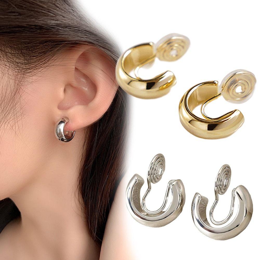 1Pairs Fake Gold Clip Earrings Non Pierced Hip Hop Earring New Hoop Earrings  Jewelry Accessories
