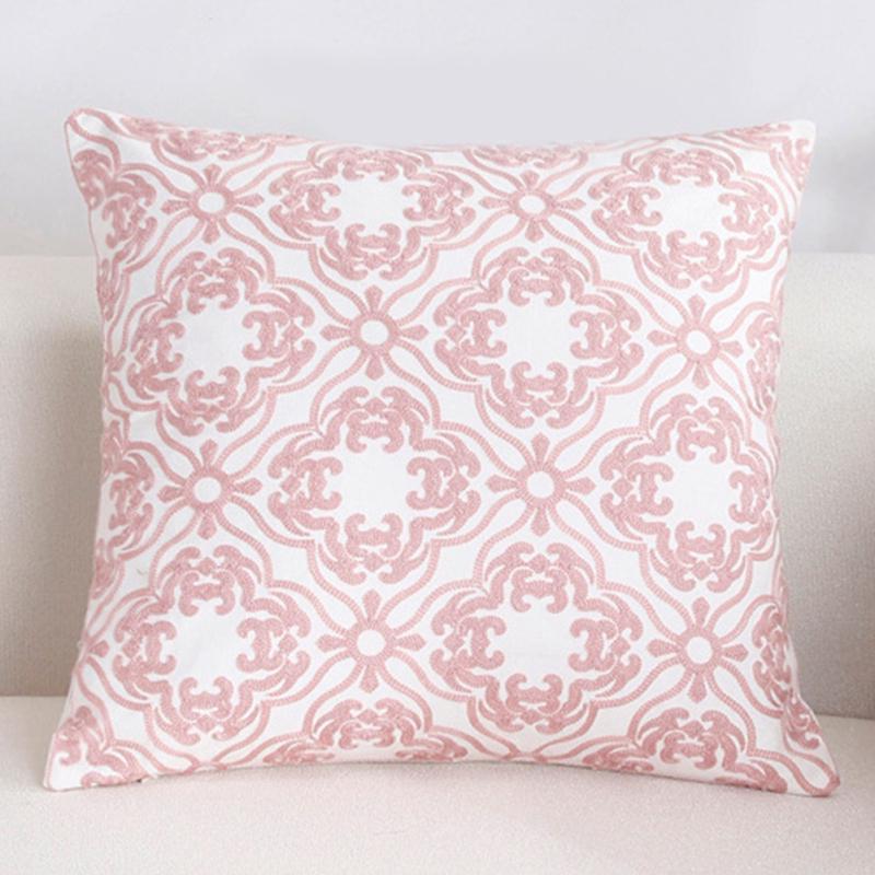 Pink Embroidery Throw Pillow Cover for Sofa Decoration